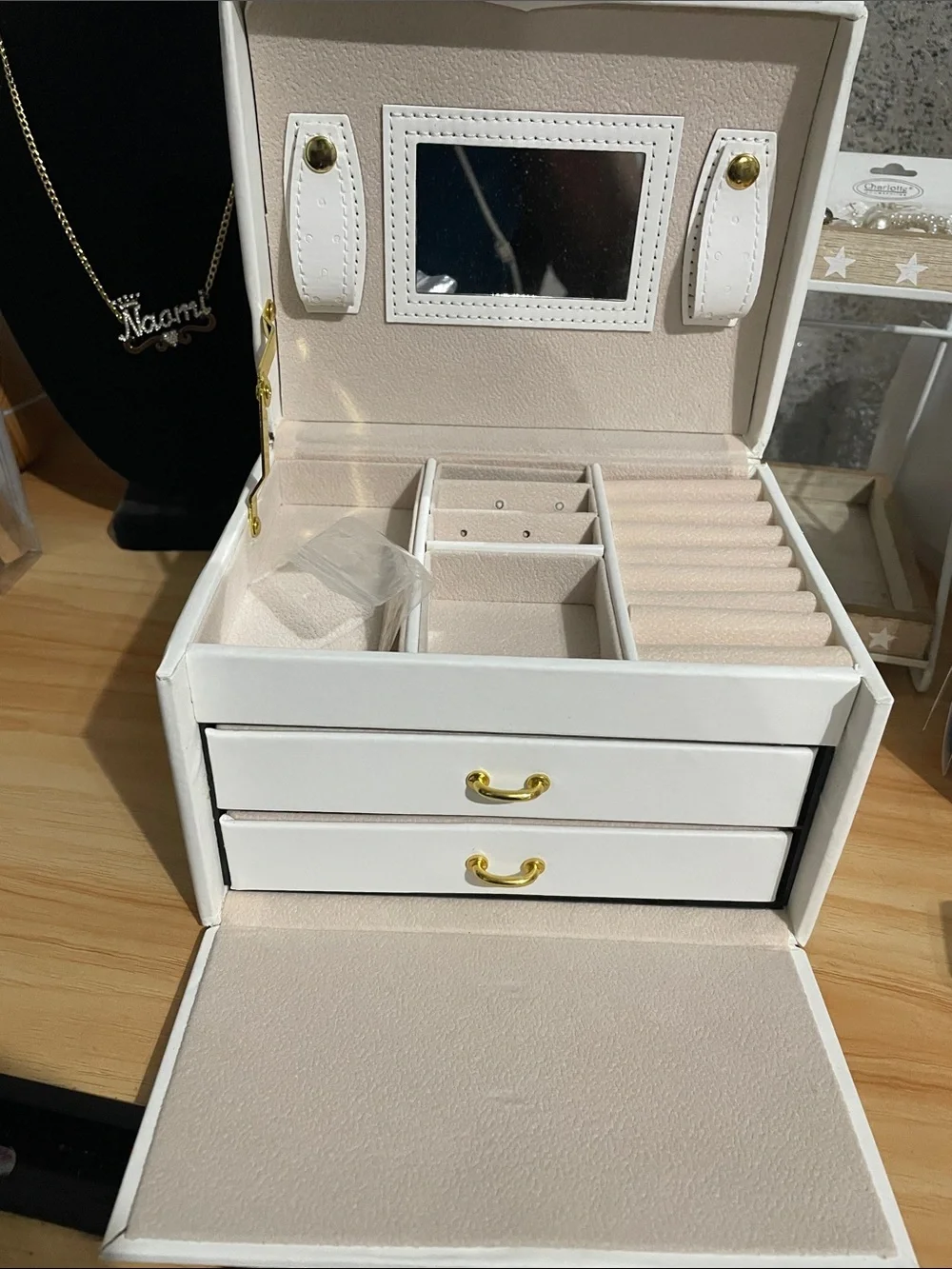 White Jewelry Box with Gold Hardware - Women Accessories